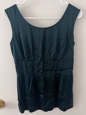 French Connection Emerald Green Silk Sleeveless Tank Top Zip Scoop Neck Small